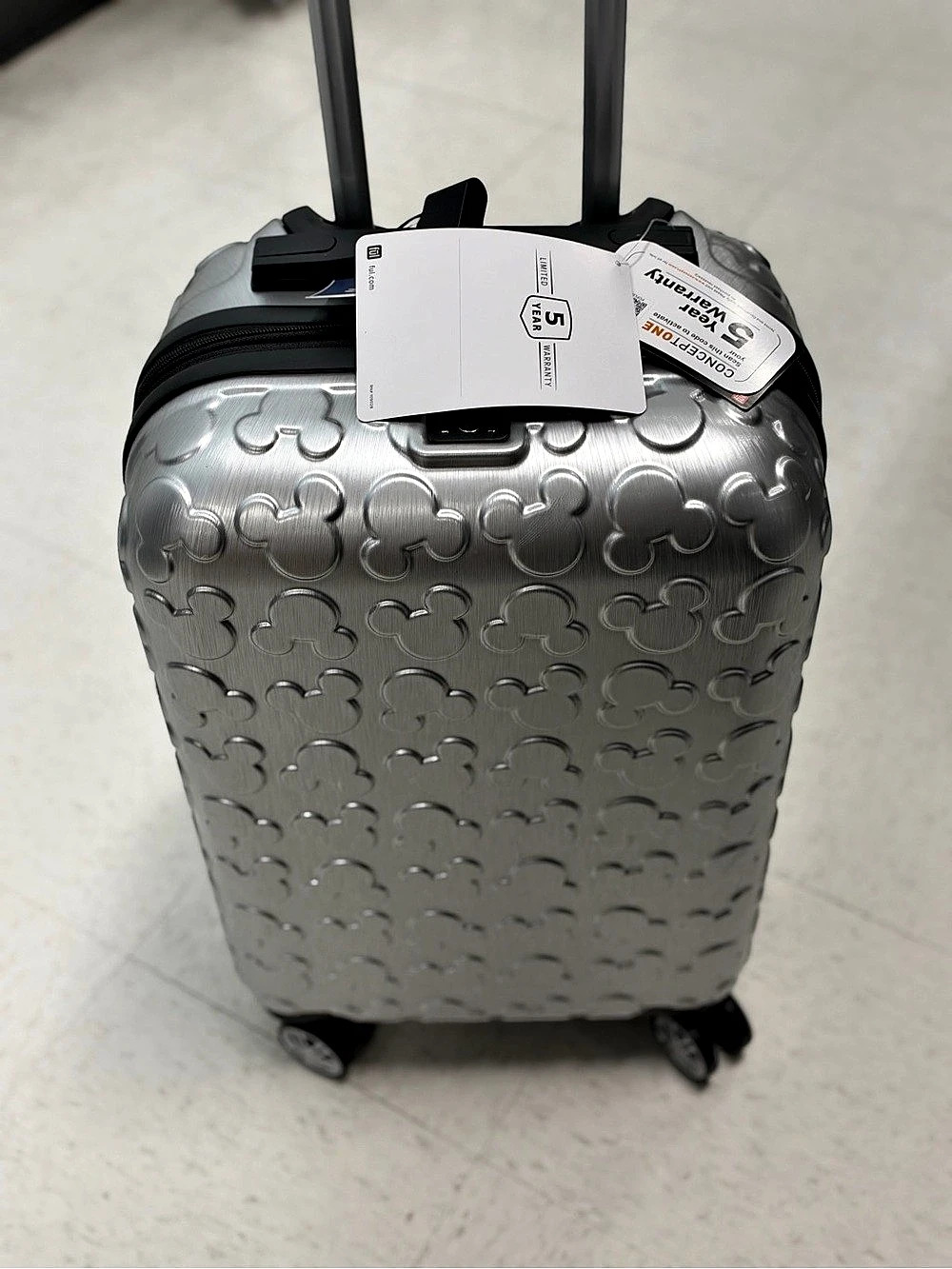 Disney Mickey Mouse Carry-On Spinner Suitcase in Silver NWT 21”